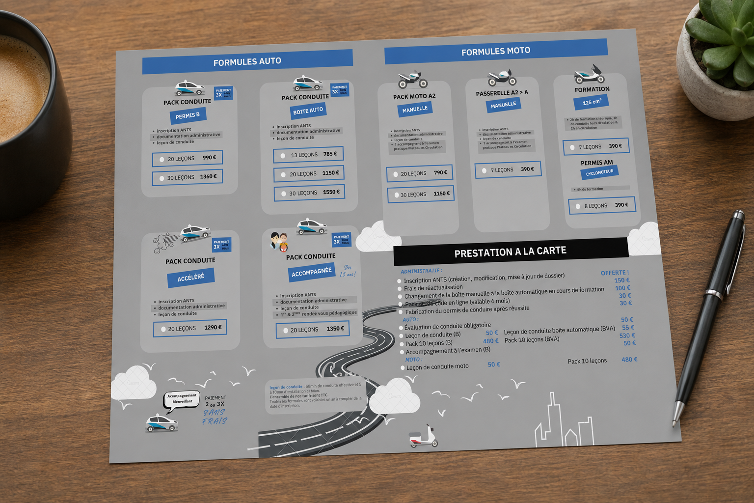 Flyer auto-école AJ Permis créé par Pépiweb
