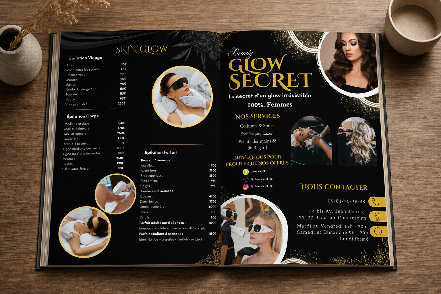 Brochure salon de beauté Glow Secret créée par Pépiweb