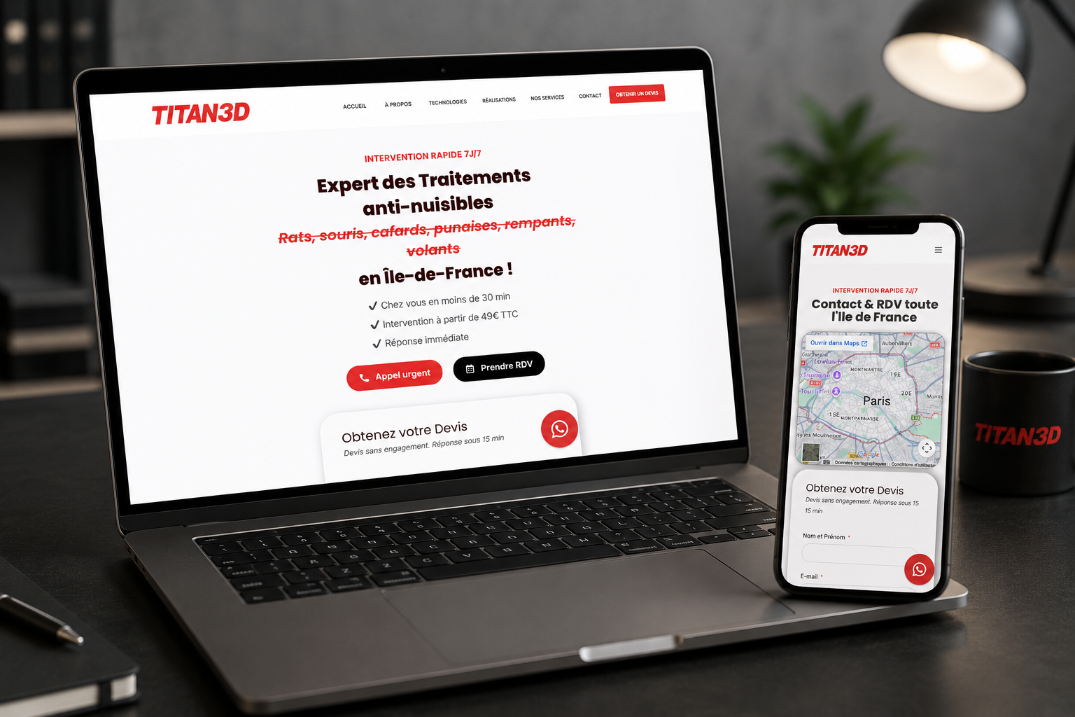 Site vitrine expert nuisibles 3DTitans créé par Pépiweb
